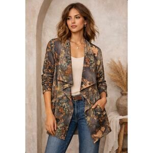 Solitaire Boho Floral Waterfall Drape Cardigan Artsy Cottagecore Layering Small